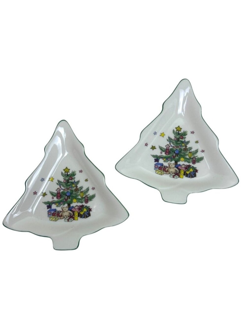 Nikko Christmas Tree Porcelain Candy Dishes Set of 2 Japan Holiday Serveware